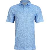 Peter Millar Circling Shiver Aqua Cotton Golf Shirts in Summer sky with novelty print