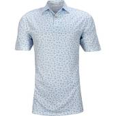 Peter Millar Featherweight Just Brew It Golf Shirts in White with light blue print