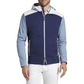 Peter Millar Hyperlight Link 3-Layer Colorblock Full-Zip Golf Rain Jackets in London with white and navy color block