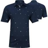 Nike Dri-FIT Player Shield Print Golf Shirts in Obsidian navy with repeating shield print