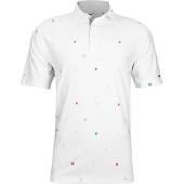 Nike Dri-FIT Player Shield Print Golf Shirts in White with repeating shield print