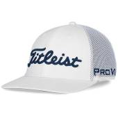 Titleist Tour Snapback Mesh Adjustable Golf Hats in White with navy script