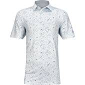 Adidas Primeblue Flag Print Golf Shirts in White with blue rush and semi mint flag print