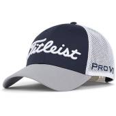 Titleist Tour Performance Mesh Snapback Adjustable Golf Hats in Navy with grey accents and white accents and mesh