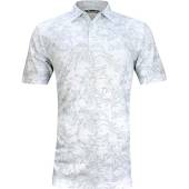 TravisMathew Stay On Target Golf Shirts in White with grey and light blue floral print