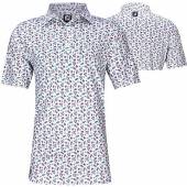 FootJoy ProDry Lisle Mini Floral Print Golf Shirts - FJ Tour Logo Available in White with watermelon and sea green floral print