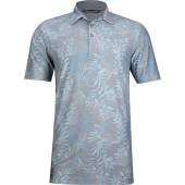 TravisMathew Patio Time Golf Shirts - HOLIDAY SPECIAL in Heather medium grey with leafy print