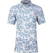 TravisMathew Desert Wind Golf Shirts - ON SALE in White with blue leafy print