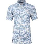 TravisMathew Desert Wind Golf Shirts - ON SALE in White with blue leafy print