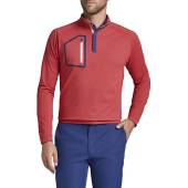 Peter Millar Forge Performance Quarter-Zip Golf Pullovers in Cape red with navy accents