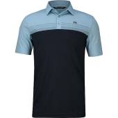 TravisMathew Chock A Block Golf Shirts in Faded denim with black color block