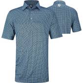 FootJoy ProDry Lisle Half Moon Geo Golf Shirts - FJ Tour Logo Available in Navy with white and true blue geo print