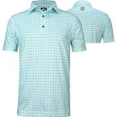 FootJoy ProDry Lisle Half Moon Geo Golf Shirts - FJ Tour Logo Available in White with aqua, maui blue, and lava grey geo print