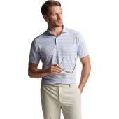 Peter Millar Crown Crafted Casely Performance Jersey Golf Shirts - Tour Fit in Misty rose pink with light blue and royal stripes
