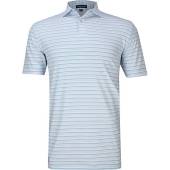 Peter Millar Crown Crafted Martin Performance Jersey Golf Shirts - Tour Fit - HOLIDAY SPECIAL in Channel blue with pink and white stripes