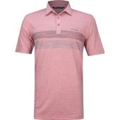 TravisMathew King of Cabo Golf Shirts in Heather earth red with multicolor chest stripes