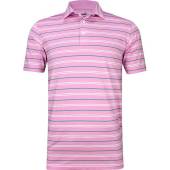 Puma MATTR Striper Golf Shirts in Pink mist with green lagoon and white stripes
