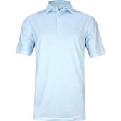 Peter Millar Merrimon Performance Jersey Golf Shirts in Cottage blue with white geo print
