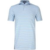 Peter Millar Crown Crafted McCraven Performance Jersey Golf Shirts - Tour Fit in Vessel blue with white and light blue stripes