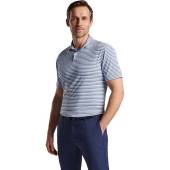 Peter Millar Crown Crafted McCraven Performance Jersey Golf Shirts - Tour Fit in Light blue with white and navy stripes