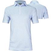 FootJoy ProDry Lisle Micro-Floral Golf Shirts - FJ Tour Available in White with blue violet micro-floral print