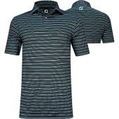 FootJoy ProDry Lisle Modern Classic Stripe Golf Shirts - FJ Tour Logo Available in Black with light blue and white stripes