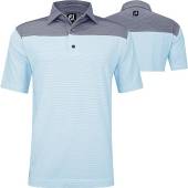 FootJoy ProDry Lisle End-On-End Block Golf Shirts - FJ Tour Logo Available in White with navy and true blue stripes