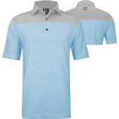FootJoy ProDry Lisle End-On-End Block Golf Shirts - FJ Tour Logo Available in White with lava grey and maui blue stripes