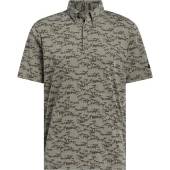 Adidas Go-To Printed Golf Shirts in Olive strata with dark green novelty print