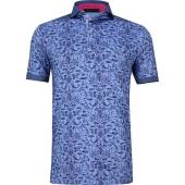 Greyson Clothiers Ocean Curiosities Golf Shirts in Seahorse blue with dark blue novelty ocean print