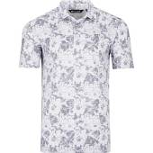 TravisMathew Private Deck Golf Shirts in White with heather light grey floral print