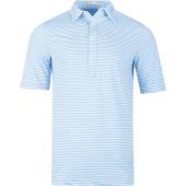 Criquet Tour Range Double Stripes Golf Shirts in Sky blue with mid blue stripes