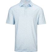 Peter Millar Raise The Bar Performance Jersey Golf Shirts in White with light blue and yellow cocktail print