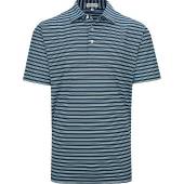 Peter Millar Mont Performance Mesh Golf Shirts in Navy with light blue and green stripes