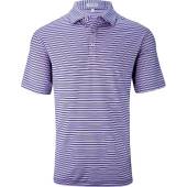 Peter Millar Hamden Performance Jersey Golf Shirts in Purple with white and sport navy stripes