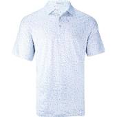 Peter Millar Fat Tuesday Performance Jersey Golf Shirts in White with light blue novelty print