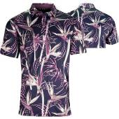 Puma MATTR Birds Of Paradise Golf Shirts in Deep navy with crushed berry floral print