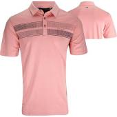 TravisMathew Local Discount Golf Shirts in Heather blush with navy chest stripes