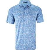 TravisMathew Five Oh Golf Shirts in Quiet harbor blue with grey floral print