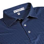 henry dean Dot Geo Print Performance Knit Golf Shirts - Regular Fit in Navy with country blue dot geo print