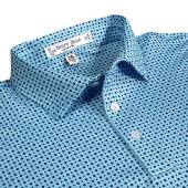 henry dean Dot Geo Print Performance Knit Golf Shirts - Regular Fit in Light blue with navy dot geo print