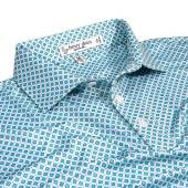 henry dean Raymond Geo Print Performance Knit Golf Shirts - Regular Fit in White with light blue geo print