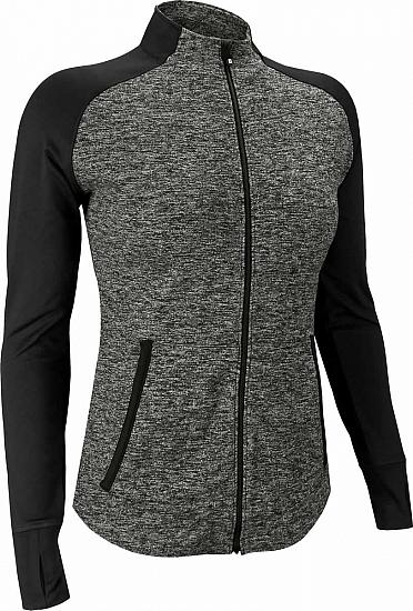 FootJoy Women's Brushed Back Space Dye Full-Zip Mid Layer Golf Jackets - Black - ON SALE!