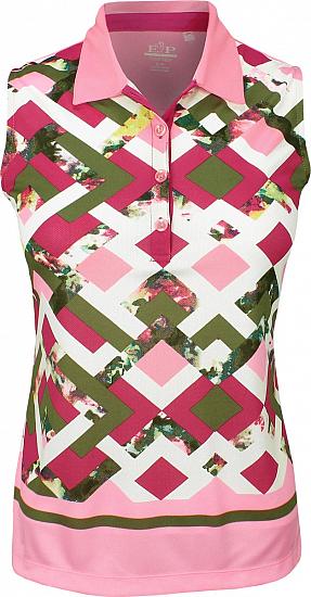 EP Pro Women's Tour-Tech Trellis Floral Border Print Sleeveless Golf Shirts - ON SALE