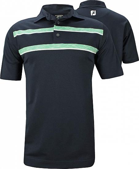 FootJoy Stretch Pique Double Space Dye Chest Stripe Golf Shirts - Athletic Fit - FJ Tour Logo Available