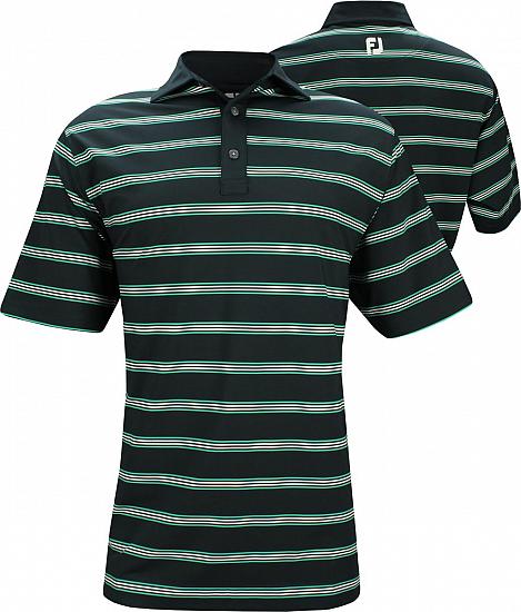 FootJoy Stretch Lisle Open Stripe Golf Shirts with Solid Self Collar - Navy - FJ Tour Logo Available - ON SALE