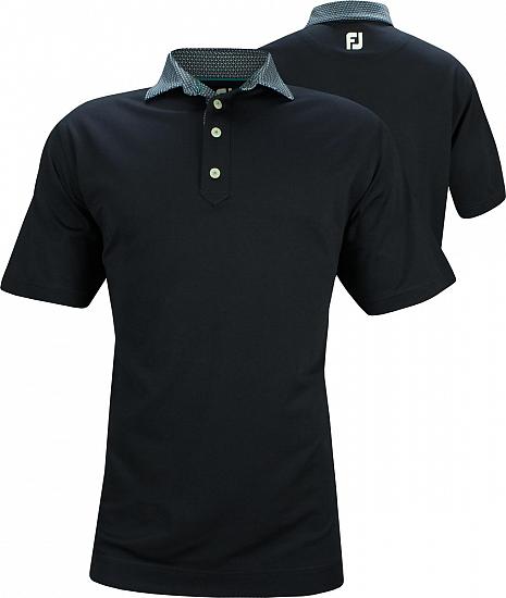 FootJoy Stretch Pique Solid Golf Shirts with Printed Self Collar - Navy
