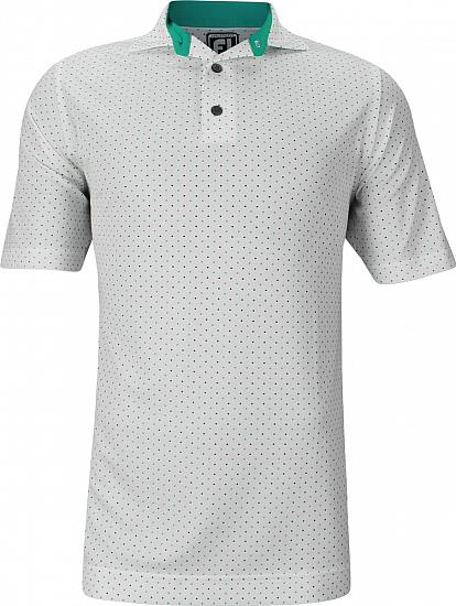 FootJoy Smooth Pique Dot Print Golf Shirts with Spread Collar - Athletic Fit - White - FJ Tour Logo Available