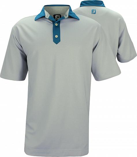 FootJoy Birdseye Jacquard Golf Shirts with Solid Trim Self Collar - Grey - FJ Tour Logo Available