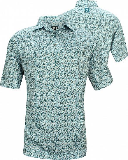 FootJoy Stretch Lisle Floral Print Golf Shirts with Self Collar - White - FJ Tour Logo Available - ON SALE